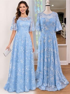 Dress Women’s Floral Sequin Maxi Wedding Party Guest Mother of Bride Sz.14-16